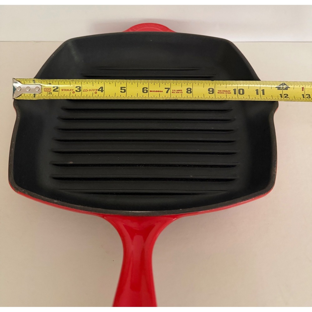 Le Creuset Red Enameled Cast Iron Square Grill Pan 26 France Luxury Classic - Picture 6 of 16